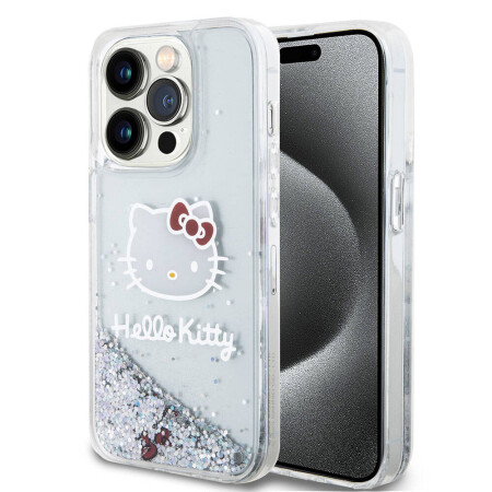 Apple iPhone 15 Pro Kılıf Hello Kitty Orjinal Lisanslı İkonik Sıvılı Glitter Kapak - 1