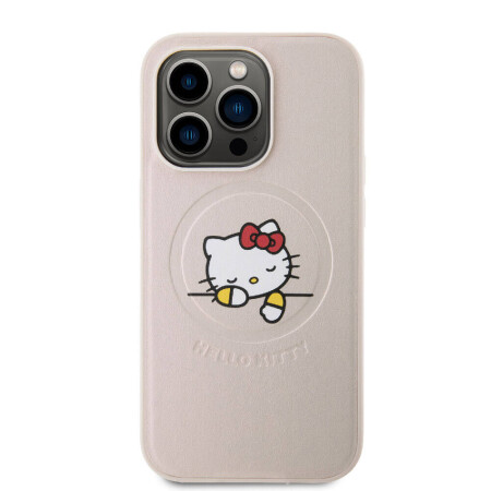 Apple iPhone 15 Pro Kılıf Hello Kitty Orjinal Lisanslı Magsafe Şarj Özellikli Baskı Logolu Uyuyan Kitty Deri Kapak - 5