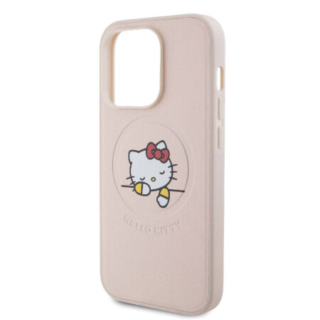 Apple iPhone 15 Pro Kılıf Hello Kitty Orjinal Lisanslı Magsafe Şarj Özellikli Baskı Logolu Uyuyan Kitty Deri Kapak - 8