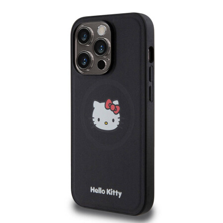 Apple iPhone 15 Pro Kılıf Hello Kitty Orjinal Lisanslı Magsafe Şarj Özellikli Kitty Head Deri Kapak - 11