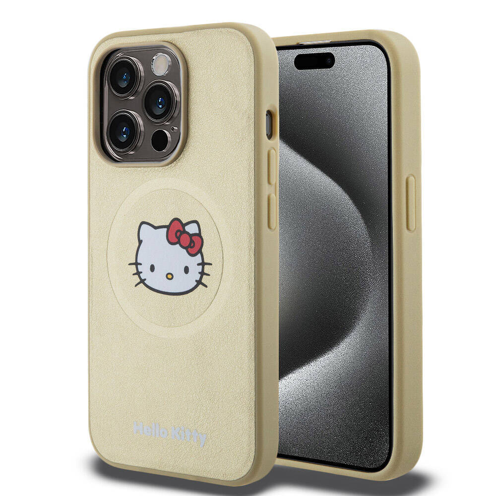 Apple iPhone 15 Pro Kılıf Hello Kitty Orjinal Lisanslı Magsafe Şarj Özellikli Kitty Head Deri Kapak - 3