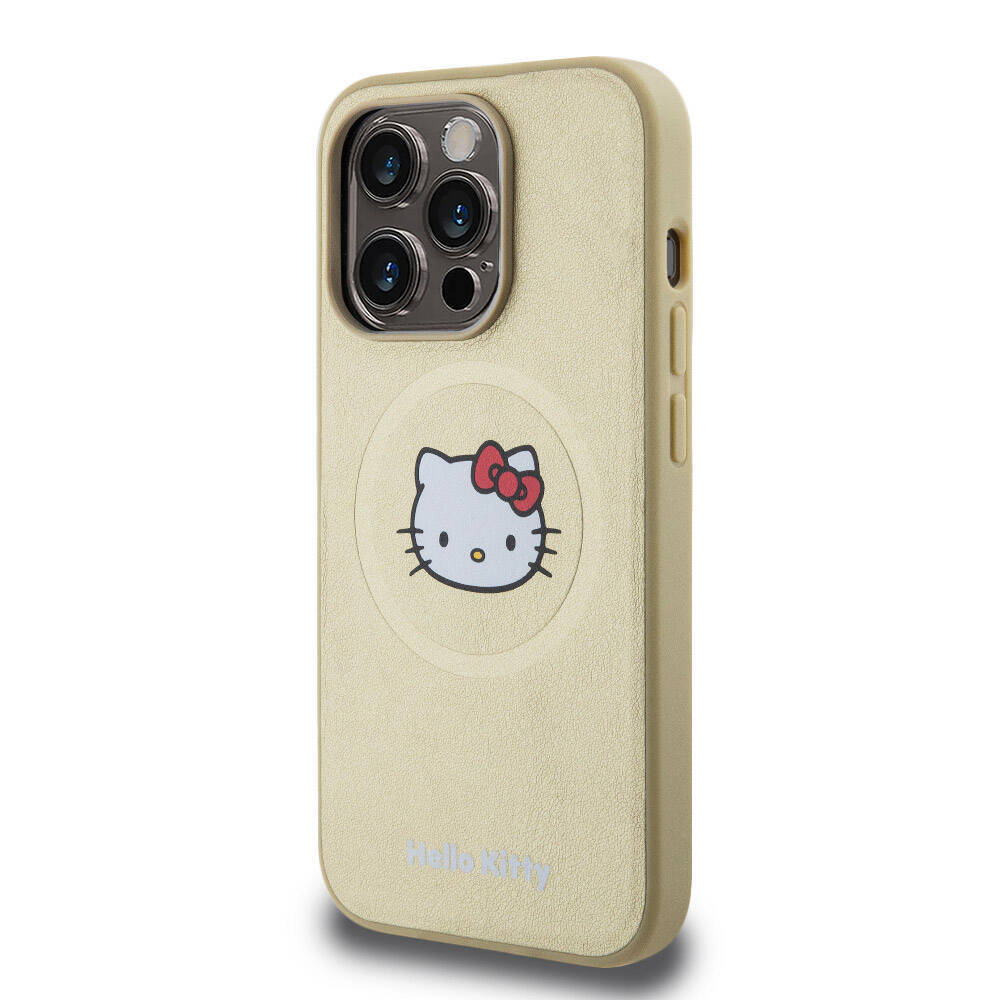 Apple iPhone 15 Pro Kılıf Hello Kitty Orjinal Lisanslı Magsafe Şarj Özellikli Kitty Head Deri Kapak - 4