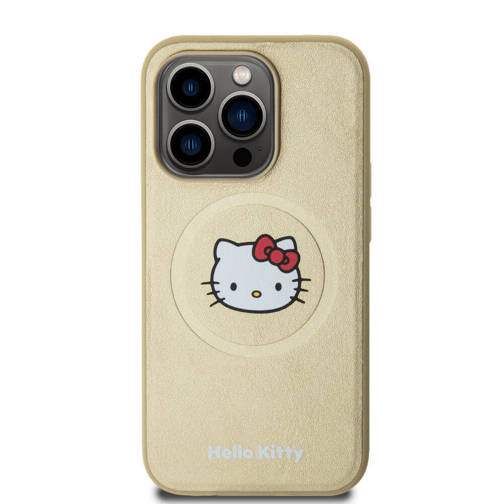 Apple iPhone 15 Pro Kılıf Hello Kitty Orjinal Lisanslı Magsafe Şarj Özellikli Kitty Head Deri Kapak - 2