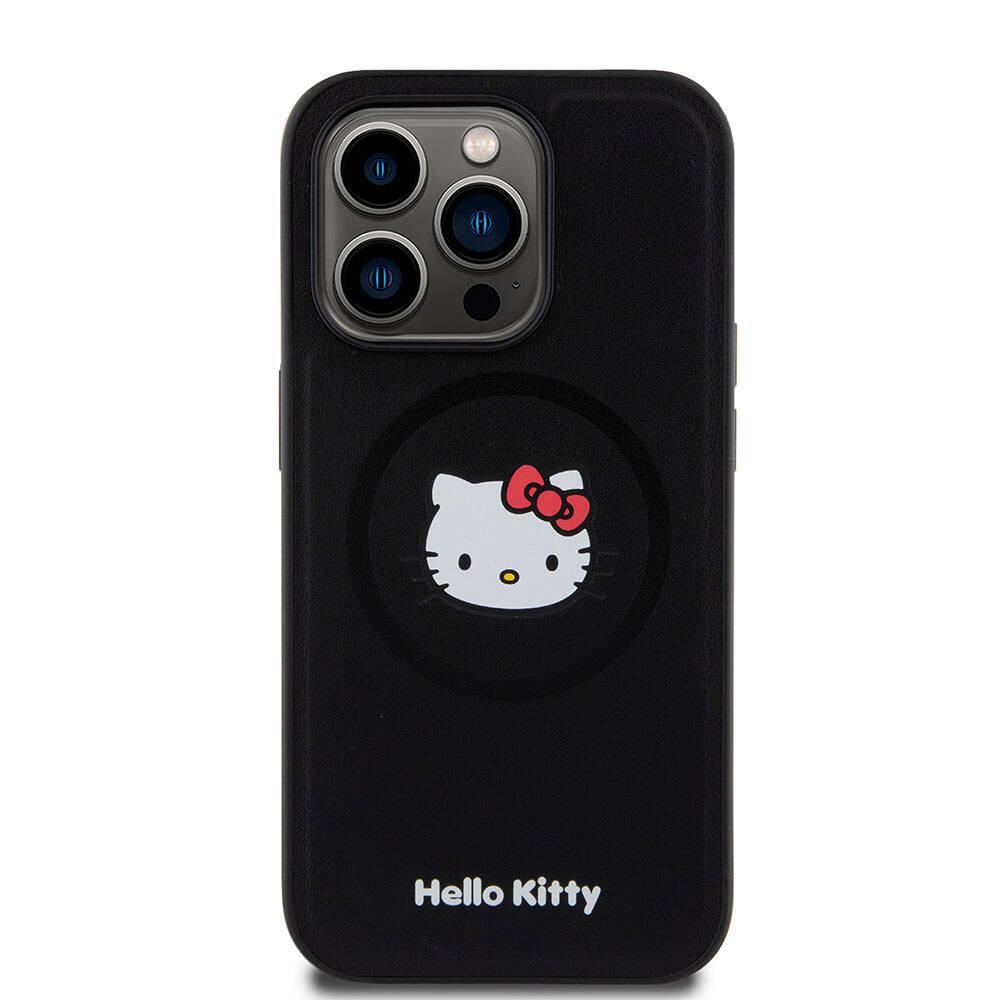 Apple iPhone 15 Pro Kılıf Hello Kitty Orjinal Lisanslı Magsafe Şarj Özellikli Kitty Head Deri Kapak - 1
