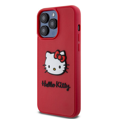 Apple iPhone 15 Pro Kılıf Hello Kitty Orjinal Lisanslı Yazı ve İkonik Logolu 3D Rubber Kitty Head Kapak - 4