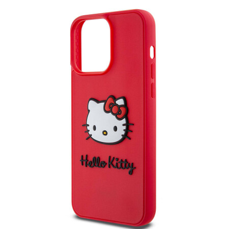 Apple iPhone 15 Pro Kılıf Hello Kitty Orjinal Lisanslı Yazı ve İkonik Logolu 3D Rubber Kitty Head Kapak - 8