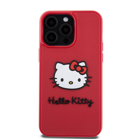 Apple iPhone 15 Pro Kılıf Hello Kitty Orjinal Lisanslı Yazı ve İkonik Logolu 3D Rubber Kitty Head Kapak - 5