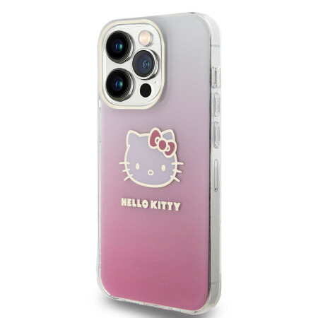 Apple iPhone 15 Pro Kılıf Hello Kitty Orjinal Lisanslı Yazı ve İkonik Logolu Elektroplating Kaplama Gradyan Kapak - 4