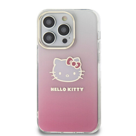 Apple iPhone 15 Pro Kılıf Hello Kitty Orjinal Lisanslı Yazı ve İkonik Logolu Elektroplating Kaplama Gradyan Kapak - 5