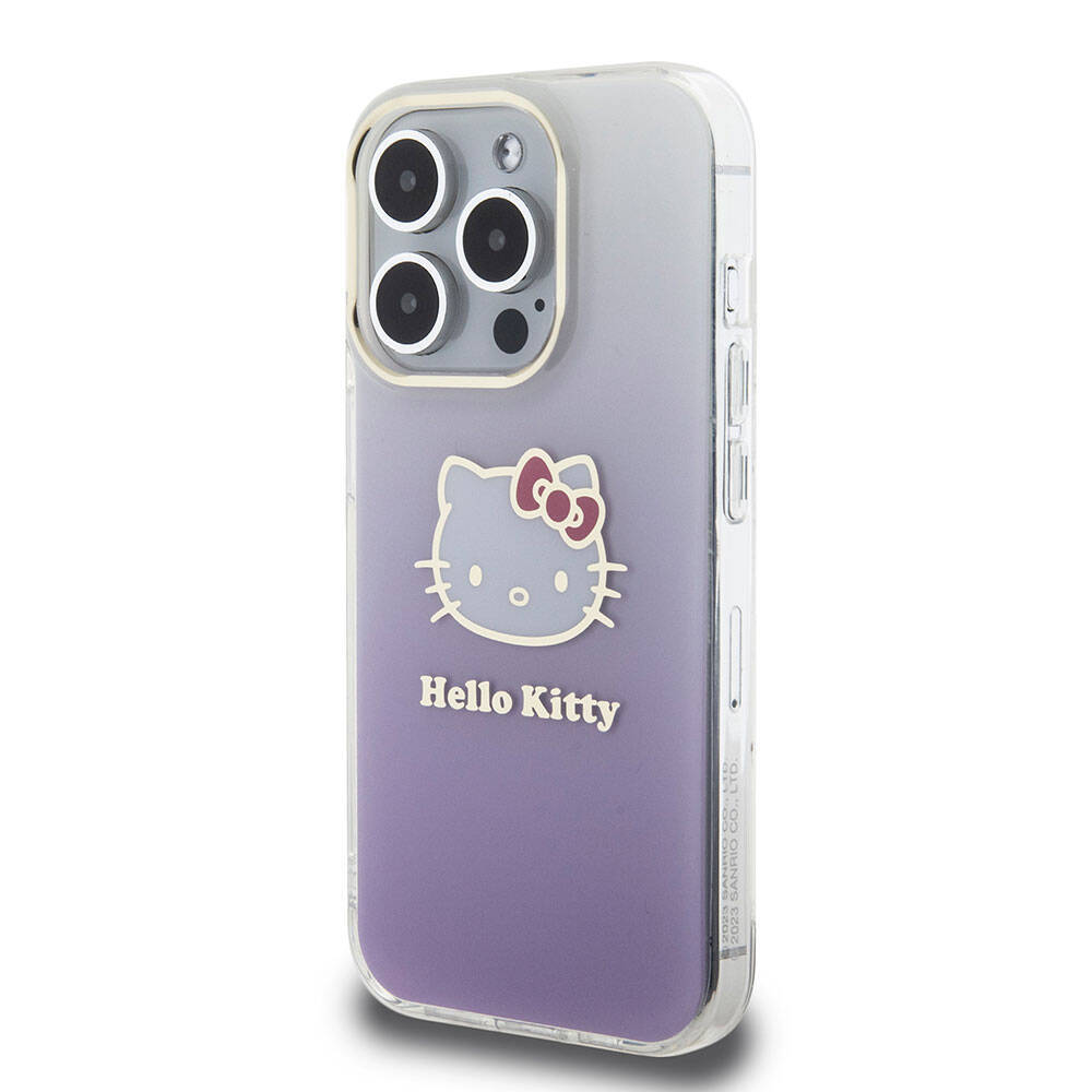 Apple iPhone 15 Pro Kılıf Hello Kitty Orjinal Lisanslı Yazı ve İkonik Logolu Elektroplating Kaplama Gradyan Kapak - 11