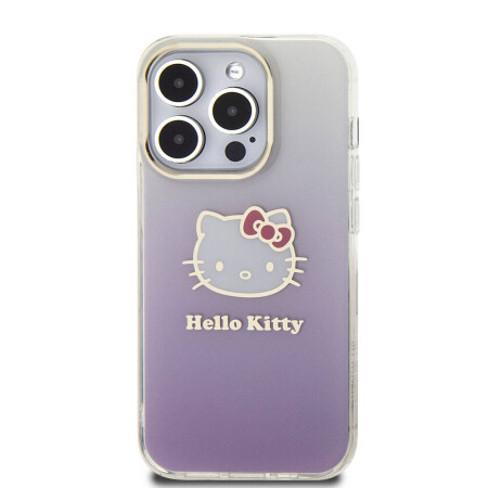 Apple iPhone 15 Pro Kılıf Hello Kitty Orjinal Lisanslı Yazı ve İkonik Logolu Elektroplating Kaplama Gradyan Kapak - 12