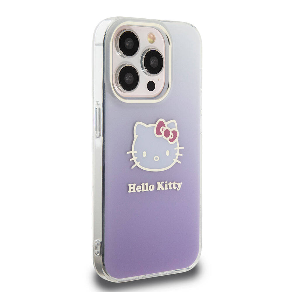 Apple iPhone 15 Pro Kılıf Hello Kitty Orjinal Lisanslı Yazı ve İkonik Logolu Elektroplating Kaplama Gradyan Kapak - 13