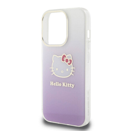 Apple iPhone 15 Pro Kılıf Hello Kitty Orjinal Lisanslı Yazı ve İkonik Logolu Elektroplating Kaplama Gradyan Kapak - 15