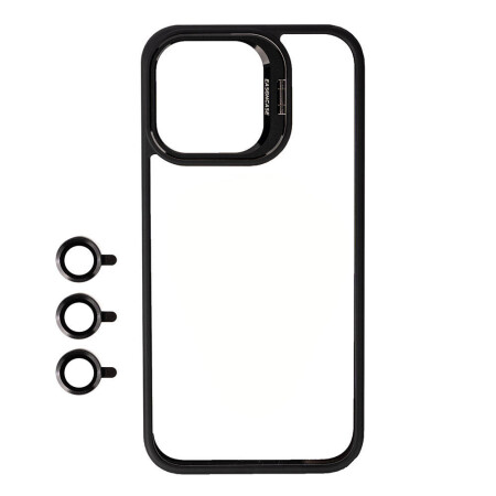 Apple iPhone 15 Pro Kılıf Kamera Lens Korumalı Standlı Zore Klon Lensli Kapak - 3