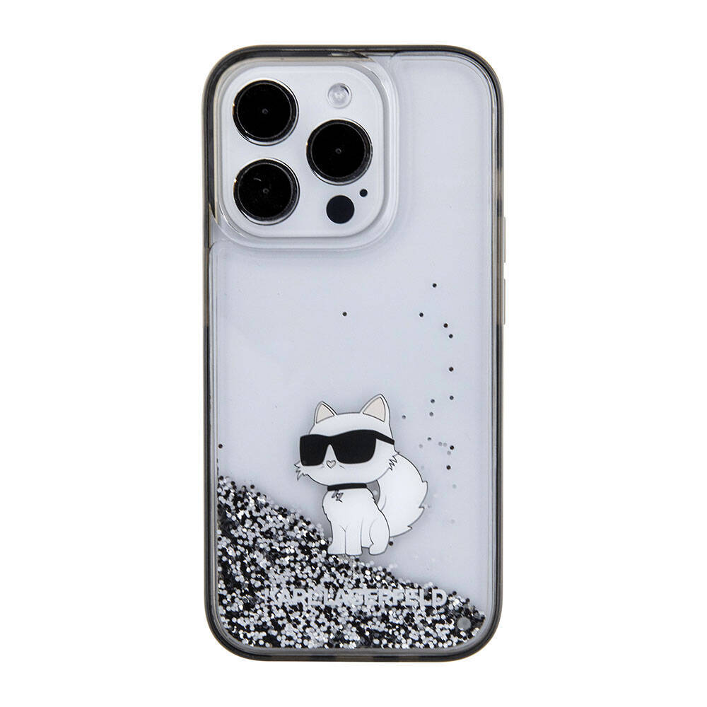 Apple iPhone 15 Pro Kılıf Karl Lagerfeld Choupette Sıvılı Glitter Orjinal Lisanslı Kapak - 4