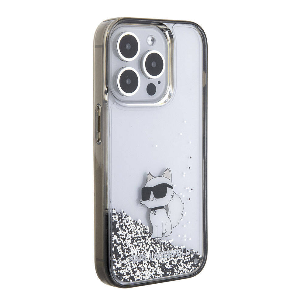 Apple iPhone 15 Pro Kılıf Karl Lagerfeld Choupette Sıvılı Glitter Orjinal Lisanslı Kapak - 1