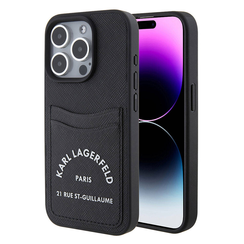 Apple iPhone 15 Pro Kılıf Karl Lagerfeld Kartlıklı Saffiano 3D RSG Logo Orjinal Lisanslı Kapak - 2