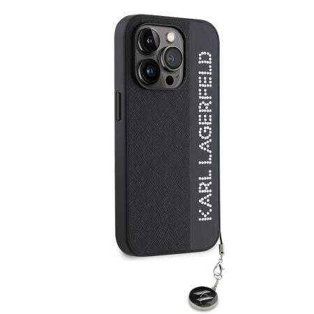 Apple iPhone 15 Pro Kılıf Karl Lagerfeld Orjinal Lisanslı Anahtarlıklı Taşlı KL Yazılı Saffiano Rhinestones Kapak - 6