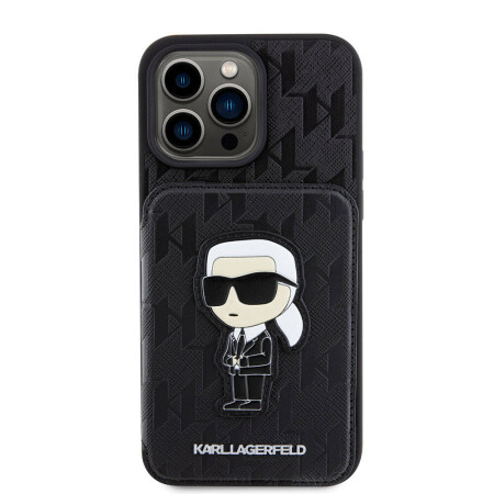 Apple iPhone 15 Pro Kılıf Karl Lagerfeld Standlı Kartlıklı Saffiano Monogram İkonik Metal Logo Orjinal Lisanslı Kapak - 5