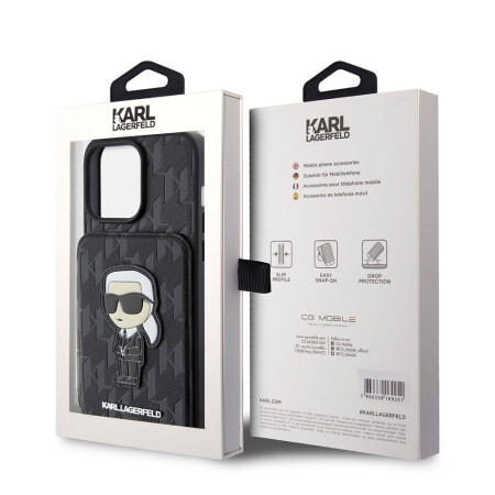 Apple iPhone 15 Pro Kılıf Karl Lagerfeld Standlı Kartlıklı Saffiano Monogram İkonik Metal Logo Orjinal Lisanslı Kapak - 9