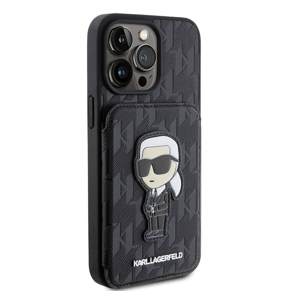 Apple iPhone 15 Pro Kılıf Karl Lagerfeld Standlı Kartlıklı Saffiano Monogram İkonik Metal Logo Orjinal Lisanslı Kapak - 1