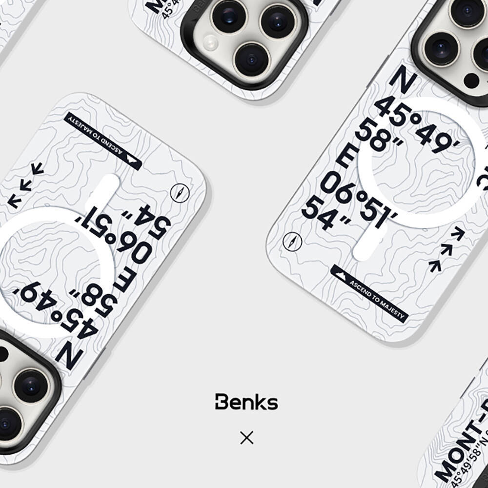 Apple iPhone 15 Pro Kılıf Magsafe Şarj Özellikli Koordinat Yazı Desenli Benks Summit Serisi Kapak - 3