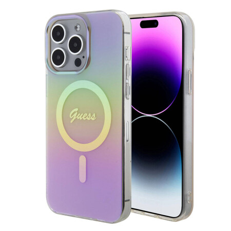 Apple iPhone 15 Pro Max Kılıf Guess Orjinal Lisanslı Magsafe Şarj Özellikli Yazı Logolu Iridescent Kapak - 5