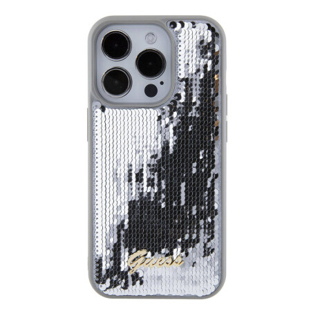 Apple iPhone 15 Pro Max Kılıf Guess Orjinal Lisanslı Pullu Arka Yüzey Metal Yazı Logolu Sequin Script Kapak - 6