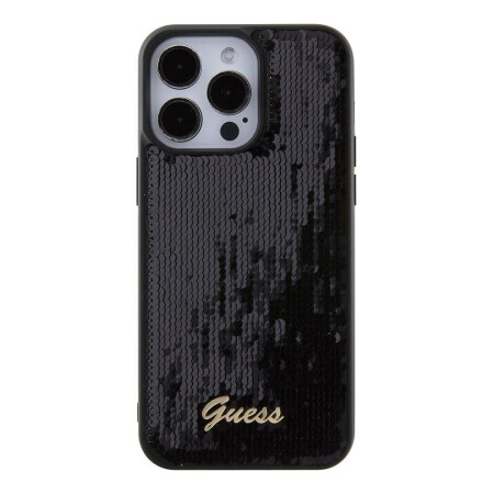 Apple iPhone 15 Pro Max Kılıf Guess Orjinal Lisanslı Pullu Arka Yüzey Metal Yazı Logolu Sequin Script Kapak - 20