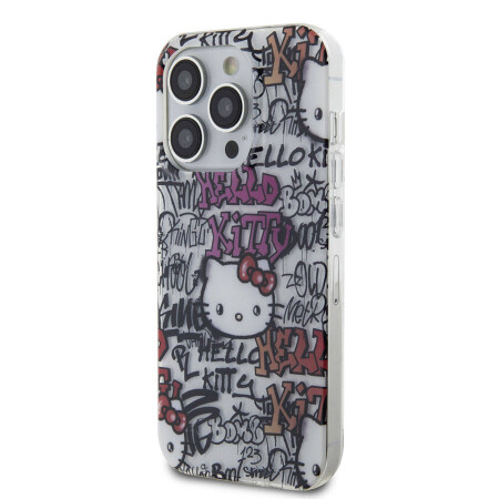 Apple iPhone 15 Pro Max Kılıf Hello Kitty Orjinal Lisanslı İkonik Logolu Etiket Graffiti Kapak - 4