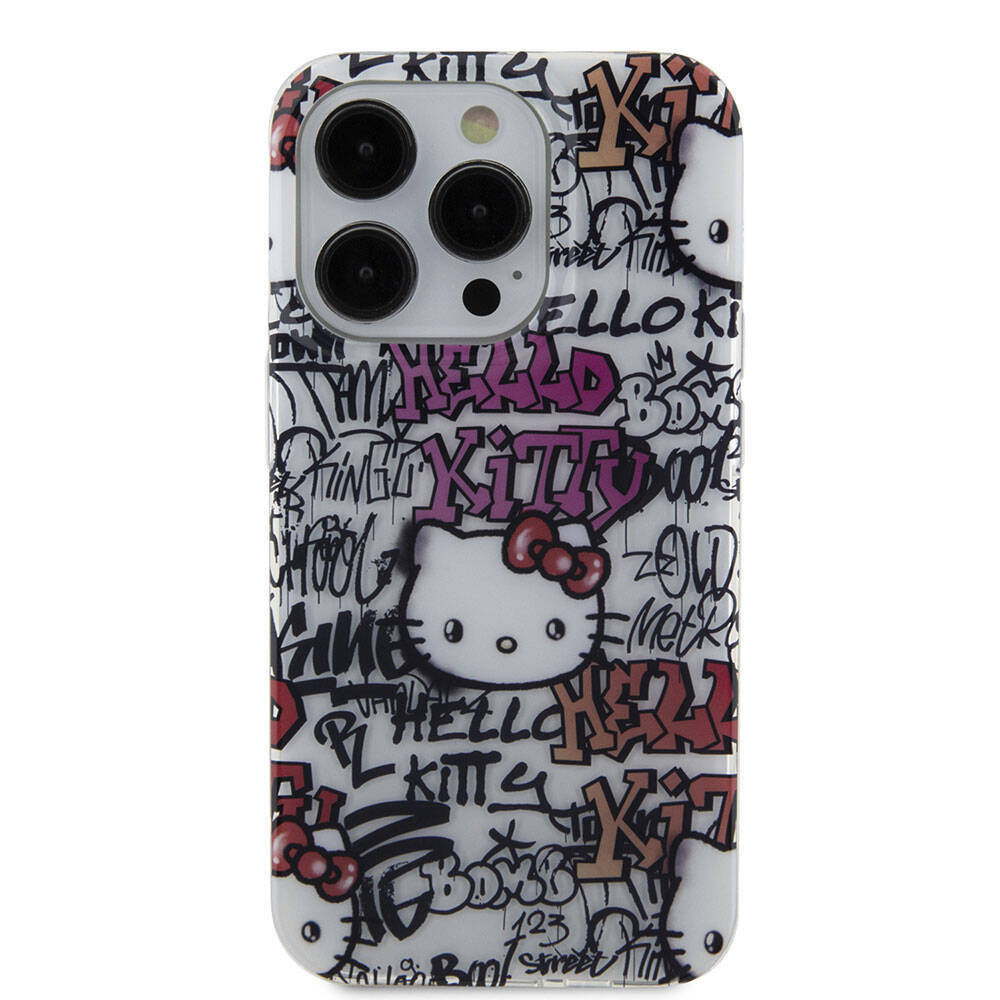 Apple iPhone 15 Pro Max Kılıf Hello Kitty Orjinal Lisanslı İkonik Logolu Etiket Graffiti Kapak - 5