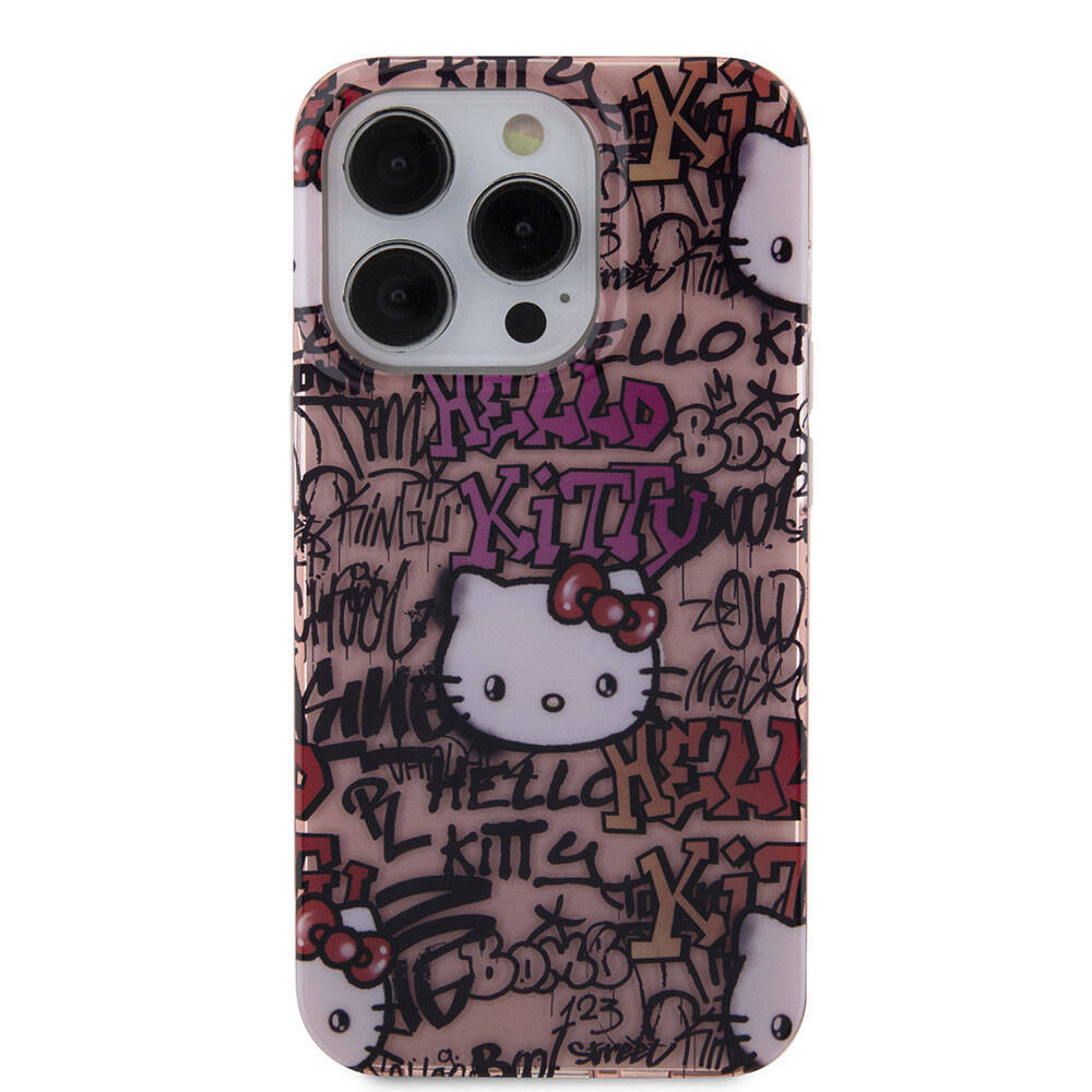 Apple iPhone 15 Pro Max Kılıf Hello Kitty Orjinal Lisanslı İkonik Logolu Etiket Graffiti Kapak - 12