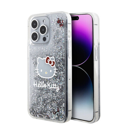 Apple iPhone 15 Pro Max Kılıf Hello Kitty Orjinal Lisanslı İkonik Sıvılı Glitter Kapak - 3