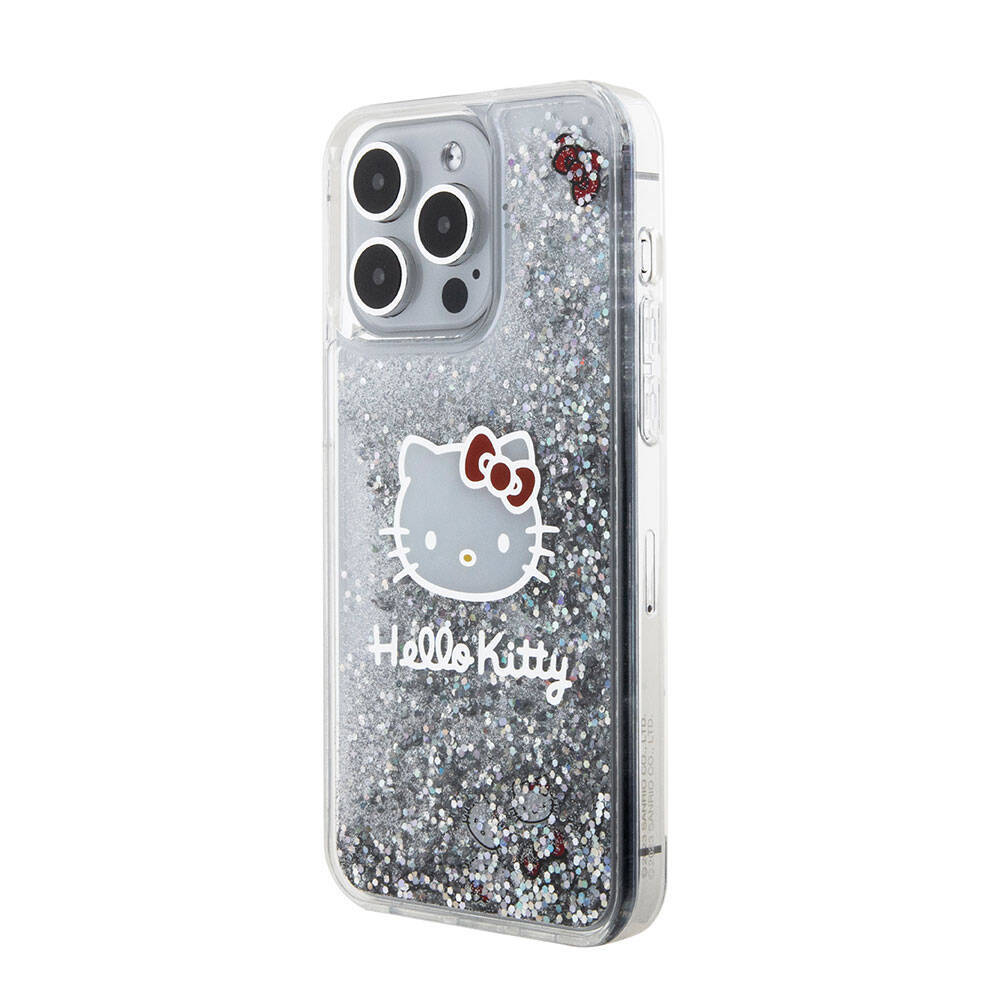 Apple iPhone 15 Pro Max Kılıf Hello Kitty Orjinal Lisanslı İkonik Sıvılı Glitter Kapak - 4