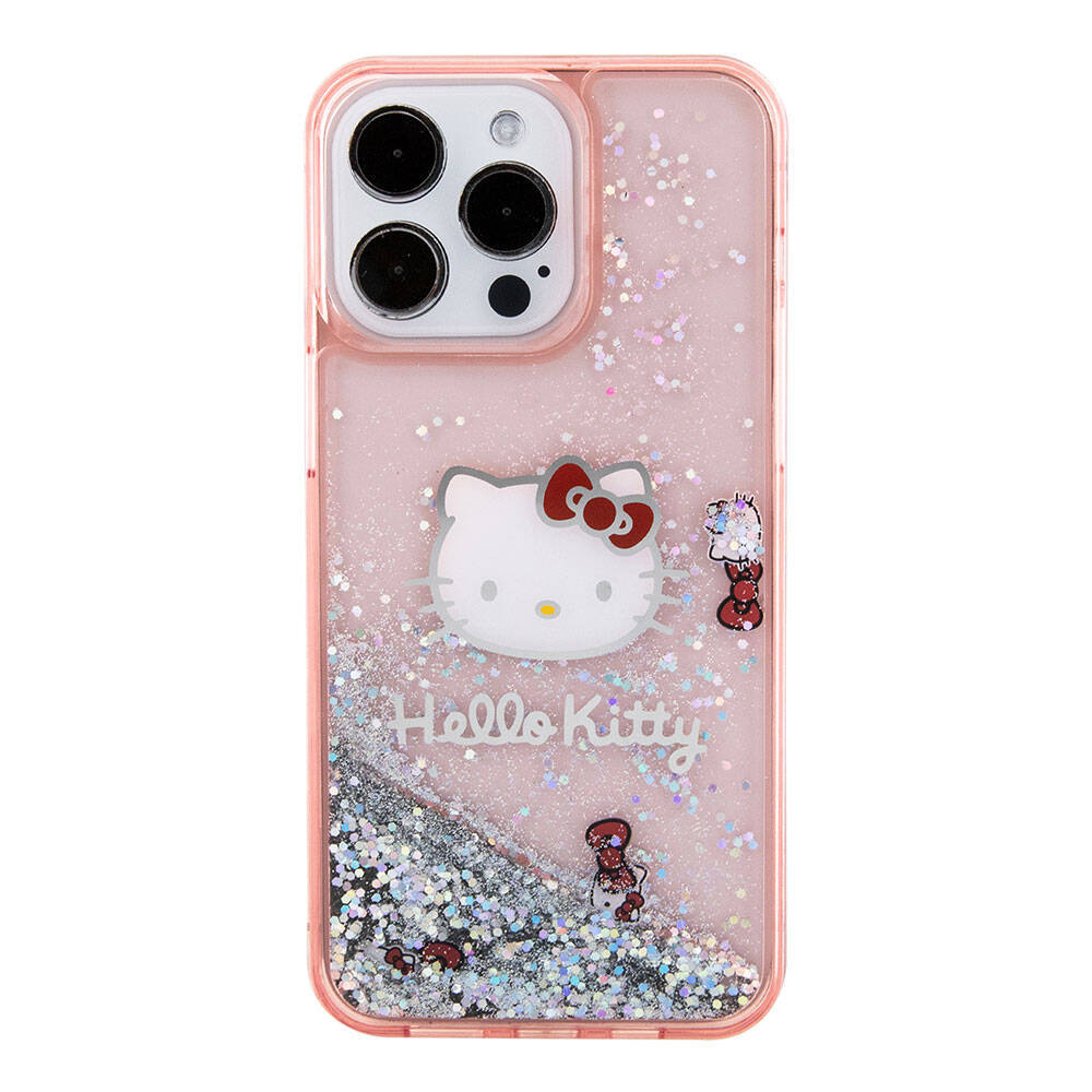 Apple iPhone 15 Pro Max Kılıf Hello Kitty Orjinal Lisanslı İkonik Sıvılı Glitter Kapak - 12