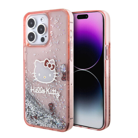 Apple iPhone 15 Pro Max Kılıf Hello Kitty Orjinal Lisanslı İkonik Sıvılı Glitter Kapak - 2