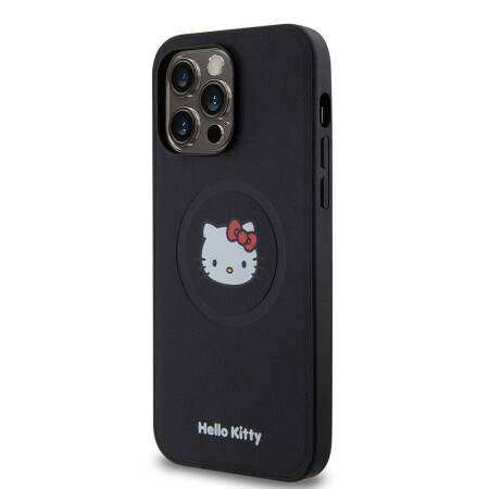 Apple iPhone 15 Pro Max Kılıf Hello Kitty Orjinal Lisanslı Magsafe Şarj Özellikli Kitty Head Deri Kapak - 4