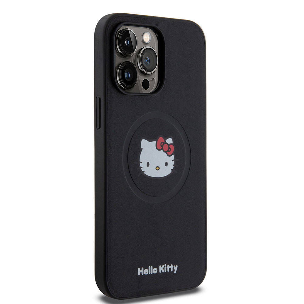 Apple iPhone 15 Pro Max Kılıf Hello Kitty Orjinal Lisanslı Magsafe Şarj Özellikli Kitty Head Deri Kapak - 5