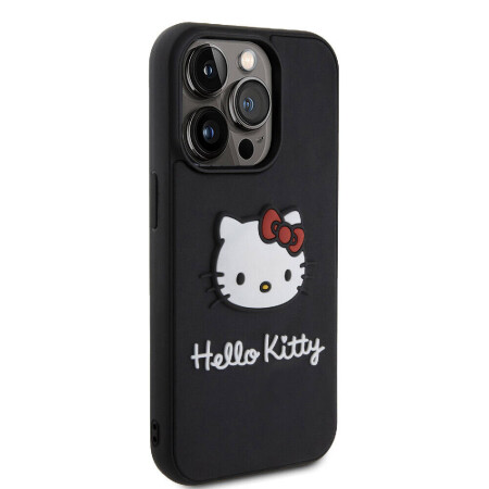 Apple iPhone 15 Pro Max Kılıf Hello Kitty Orjinal Lisanslı Yazı ve İkonik Logolu 3D Rubber Kitty Head Kapak - 6