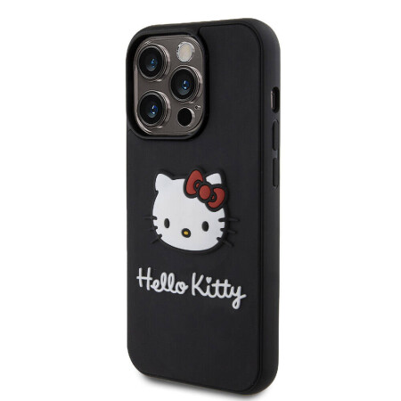 Apple iPhone 15 Pro Max Kılıf Hello Kitty Orjinal Lisanslı Yazı ve İkonik Logolu 3D Rubber Kitty Head Kapak - 4