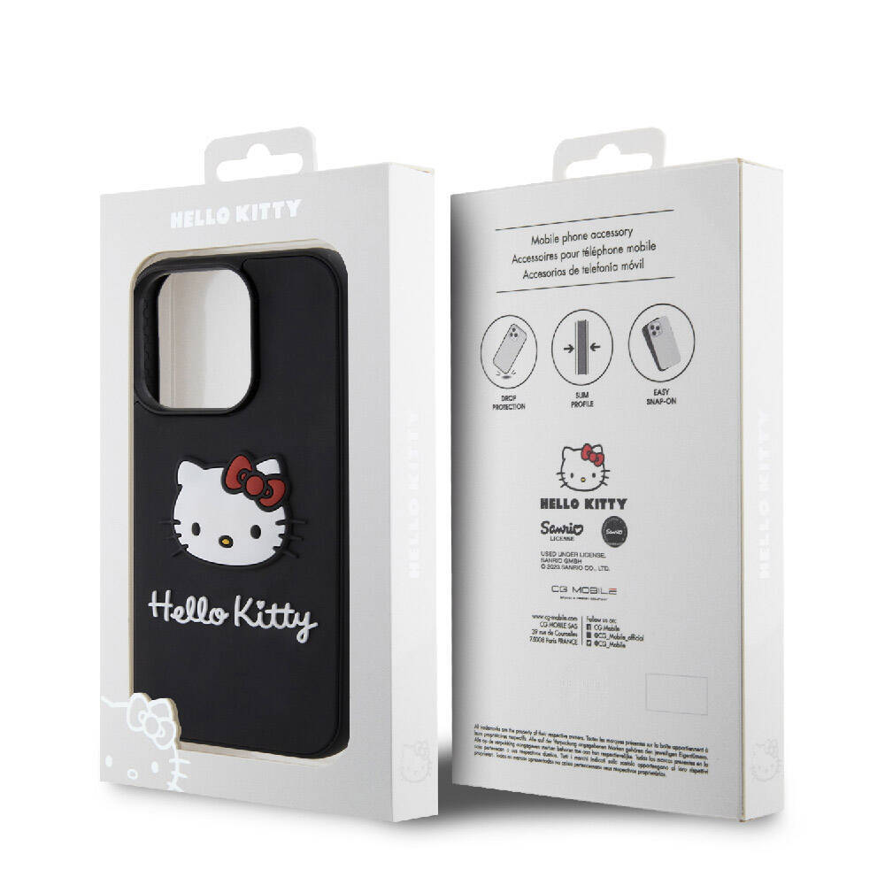 Apple iPhone 15 Pro Max Kılıf Hello Kitty Orjinal Lisanslı Yazı ve İkonik Logolu 3D Rubber Kitty Head Kapak - 10