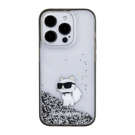 Apple iPhone 15 Pro Max Kılıf Karl Lagerfeld Choupette Sıvılı Glitter Orjinal Lisanslı Kapak - 6