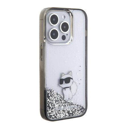 Apple iPhone 15 Pro Max Kılıf Karl Lagerfeld Choupette Sıvılı Glitter Orjinal Lisanslı Kapak - 1