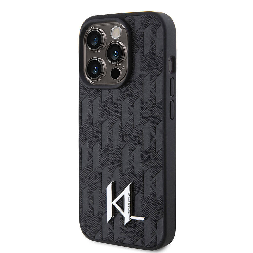 Apple iPhone 15 Pro Max Kılıf Karl Lagerfeld Hot Stamp K&L Metal Logo Orjinal Lisanslı Kapak - 6