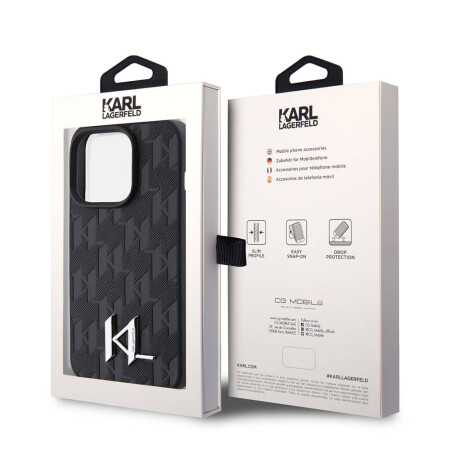 Apple iPhone 15 Pro Max Kılıf Karl Lagerfeld Hot Stamp K&L Metal Logo Orjinal Lisanslı Kapak - 10