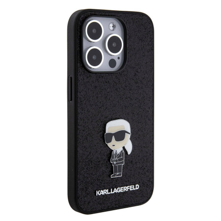 Apple iPhone 15 Pro Max Kılıf Karl Lagerfeld İkonik Fixed Glitter Metal Logo Orjinal Lisanslı Kapak - 1