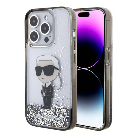 Apple iPhone 15 Pro Max Kılıf Karl Lagerfeld İkonik Sıvılı Glitter Orjinal Lisanslı Kapak - 2