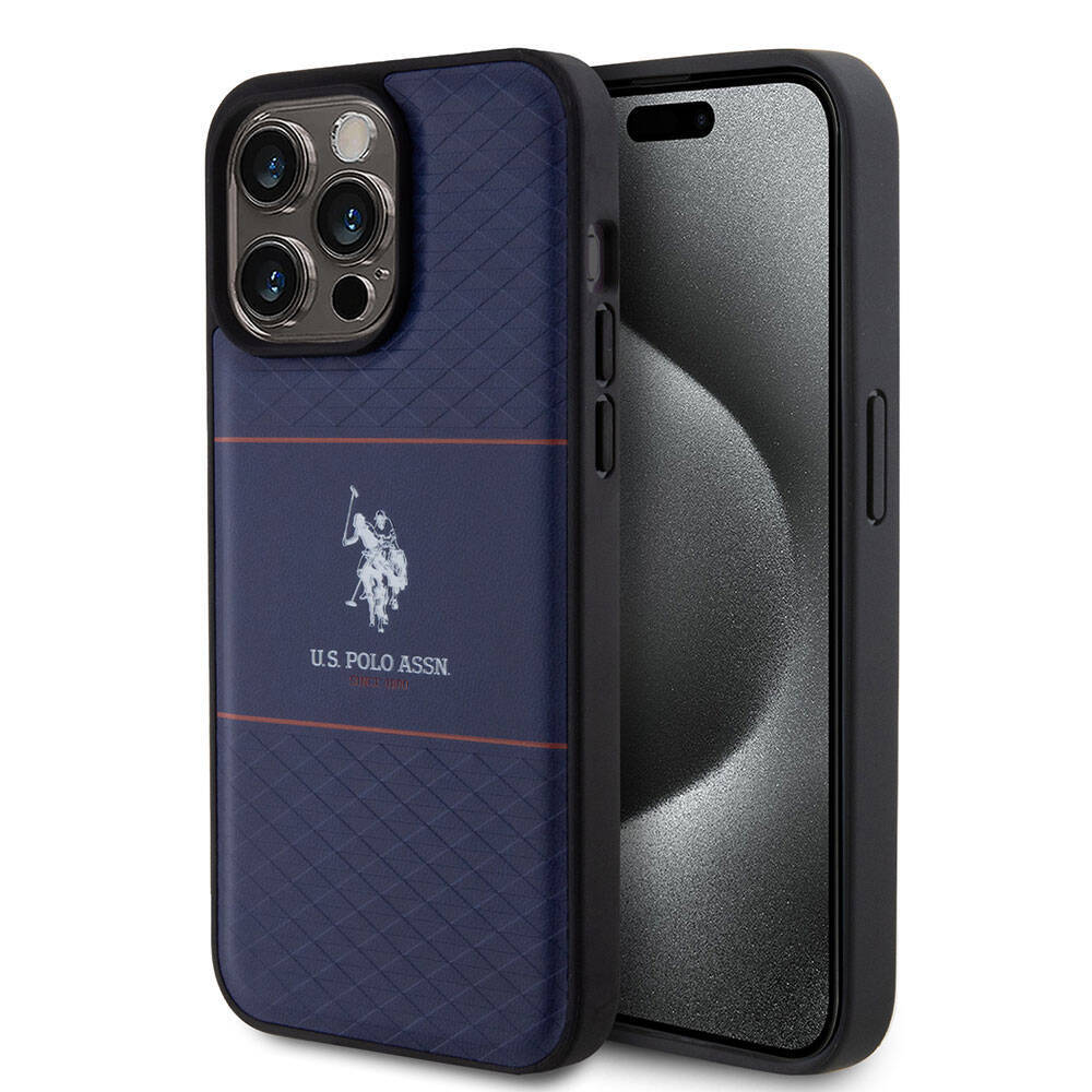 Apple iPhone 15 Pro Max Kılıf U.S. Polo Assn. Orjinal Lisanslı Deri Şeritli Logo Dizayn Kapak - 1