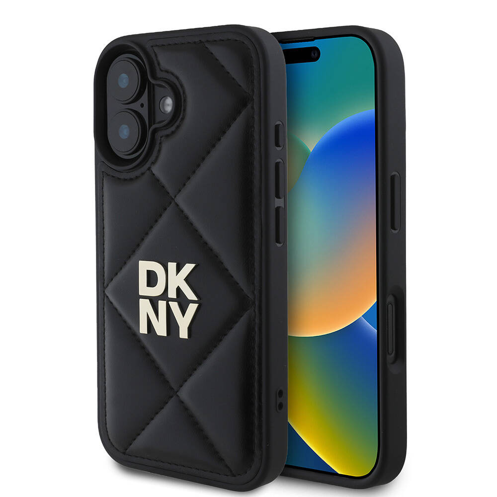 Apple iPhone 16 Kılıf DKNY Orjinal Lisanslı Kapitone Tasarımlı Metal Logolu Deri Kapak - 1