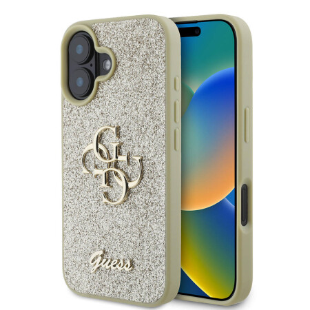 Apple iPhone 16 Kılıf Guess Orjinal Lisanslı 4G Büyük Metal Logolu Glitter Kapak - 1